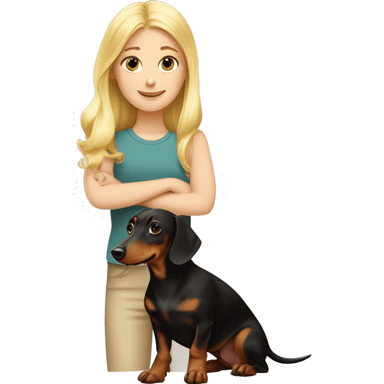 blonde girl with a black and brown dachshund ￼ emoji