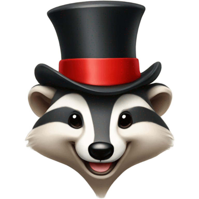 happy badger with red bow on head and a top hat emoji