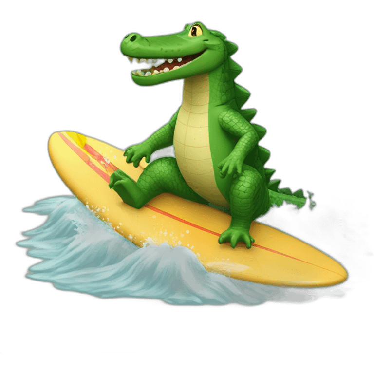 Chat qui fait du surf sur un lac remplie de crocodile emoji