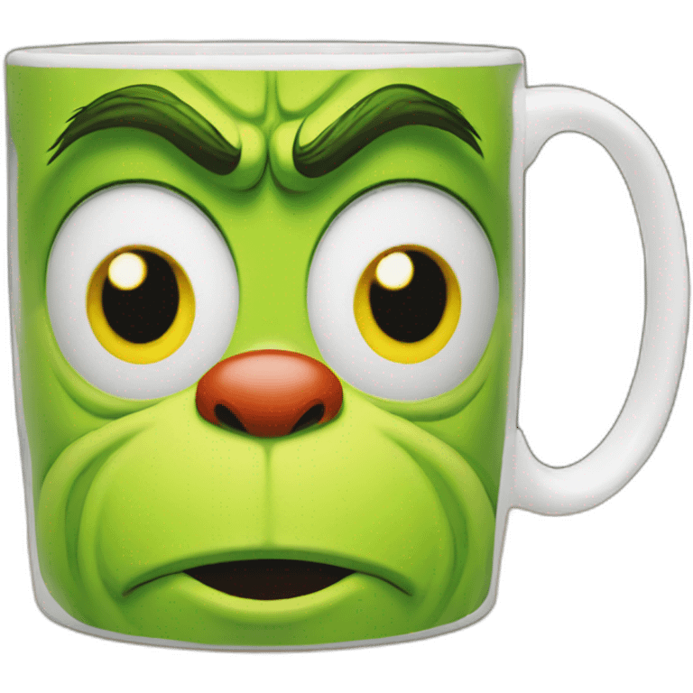 Grinch face shaped mug yellow eyes emoji