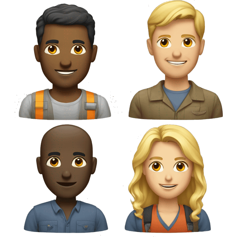 a caucasian man with african workers emoji