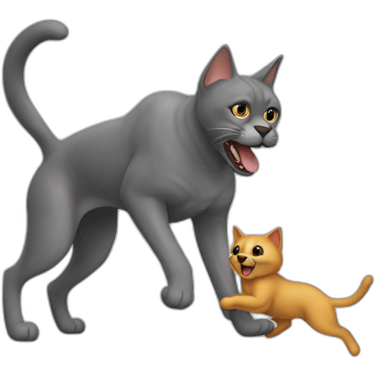 Grey cat attack big dog in street emoji