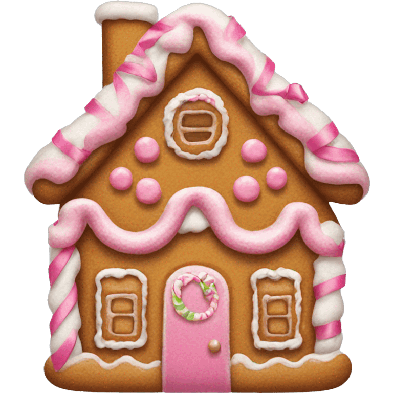 Gingerbread house with a pink bow  emoji