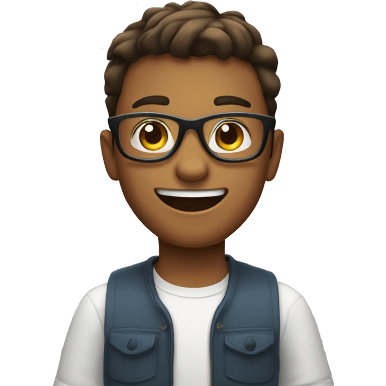 smiling young man with hands up who wearing glasses emoji