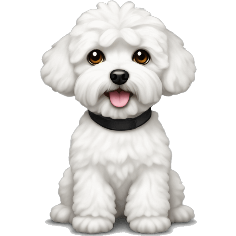 White maltipoo dog with left black ear  emoji