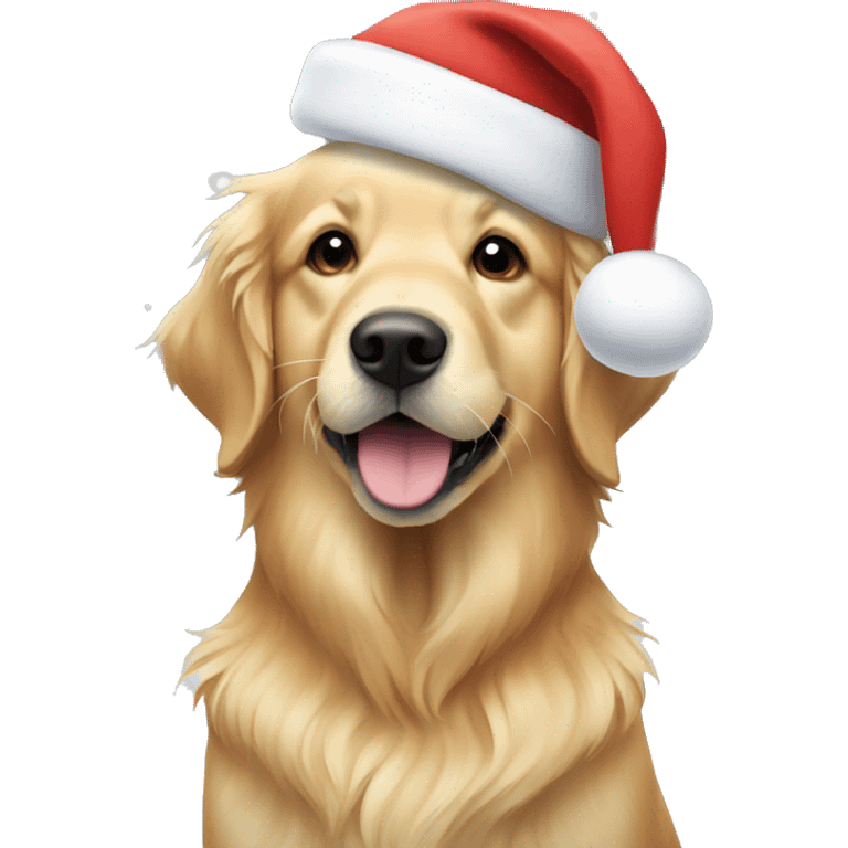 Golden retriever with Santa hat and snow emoji