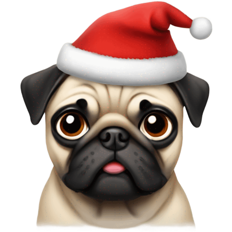 Pug with Christmas hat emoji