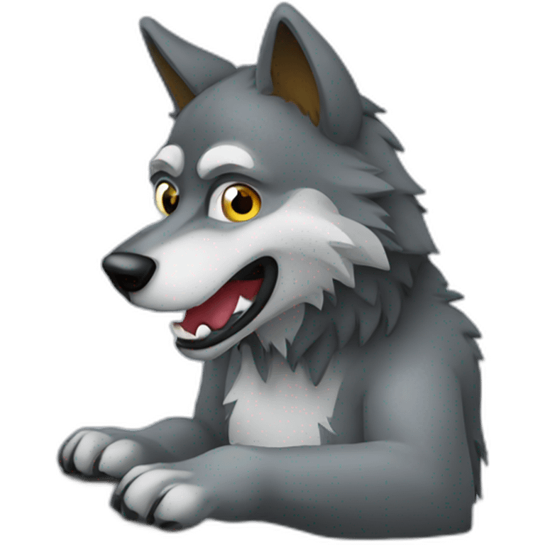 wolf playing on computer emoji