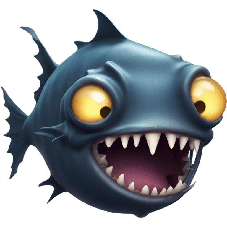 Anglerfish with a glowing lure hanging from its forehead, sharp teeth, and big eyes. emoji