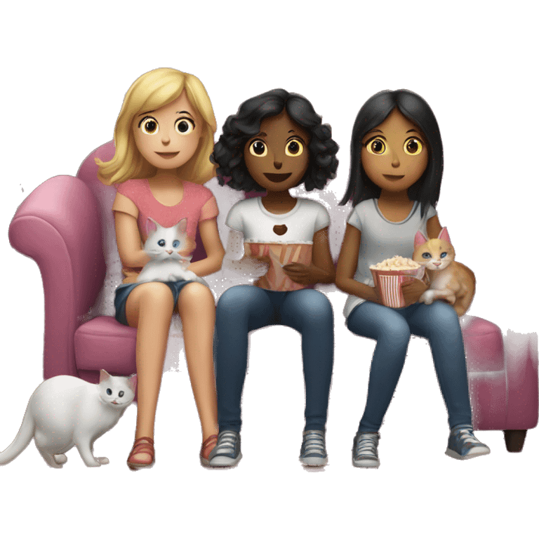 Two girls and a cat watching a movie in a house in Paris emoji