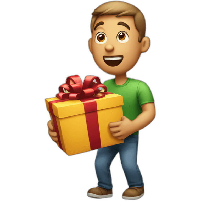 Surprised man with gift in hand emoji