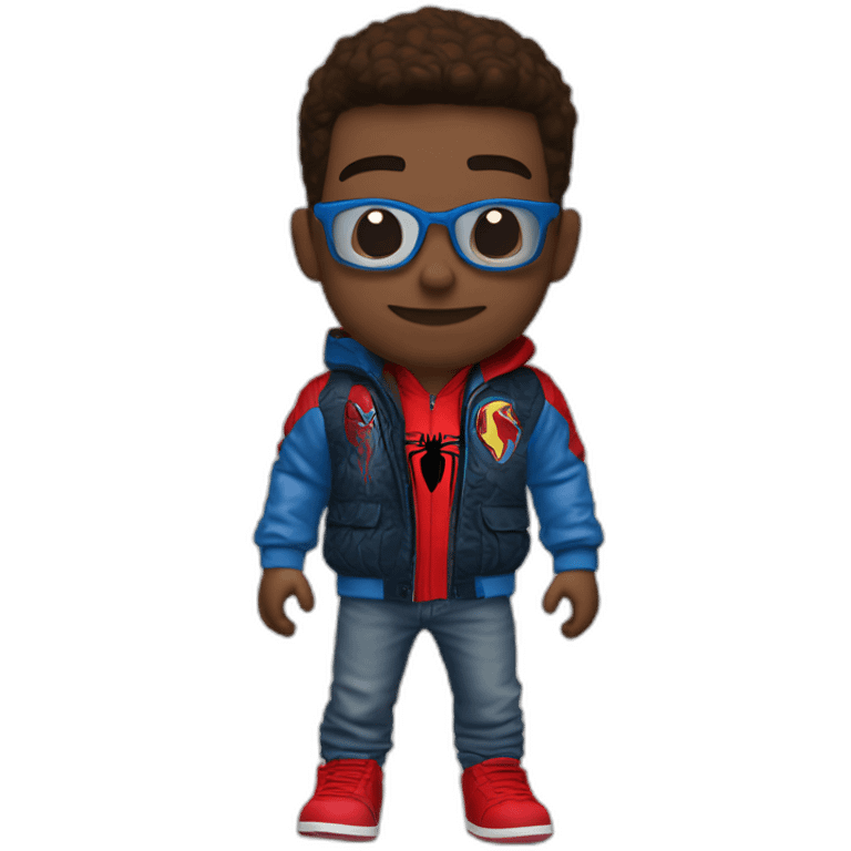 Boy waring spider man jacket and waring white jordan 4 emoji