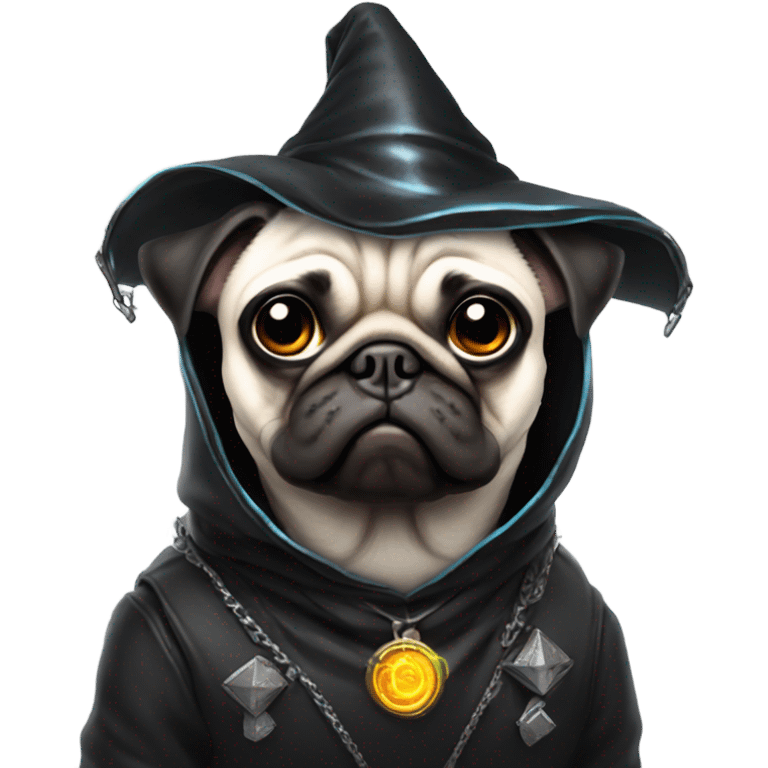 cyberpunk pug wearing a black wizard's hat emoji