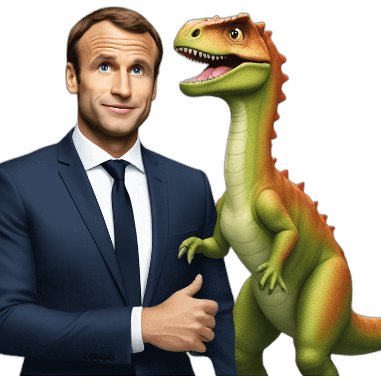 Macron sur un dinosaure emoji