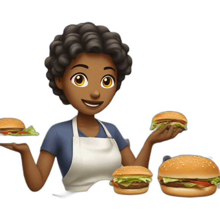 Women cooking hamburguer emoji