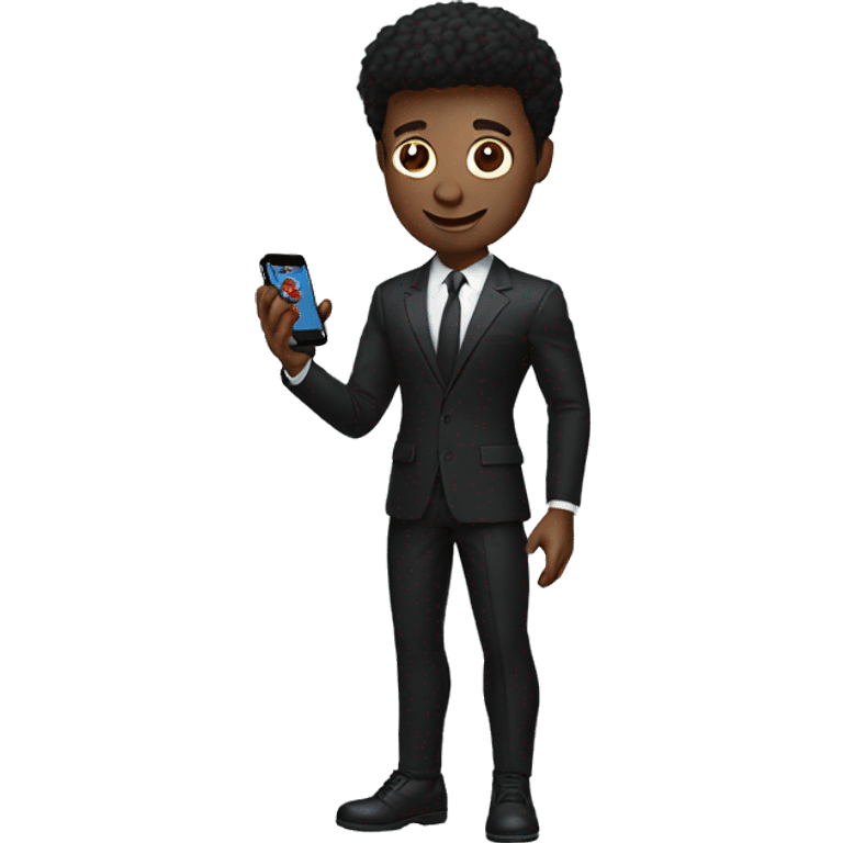 Spider man wearing black suit and mobile in hand  emoji