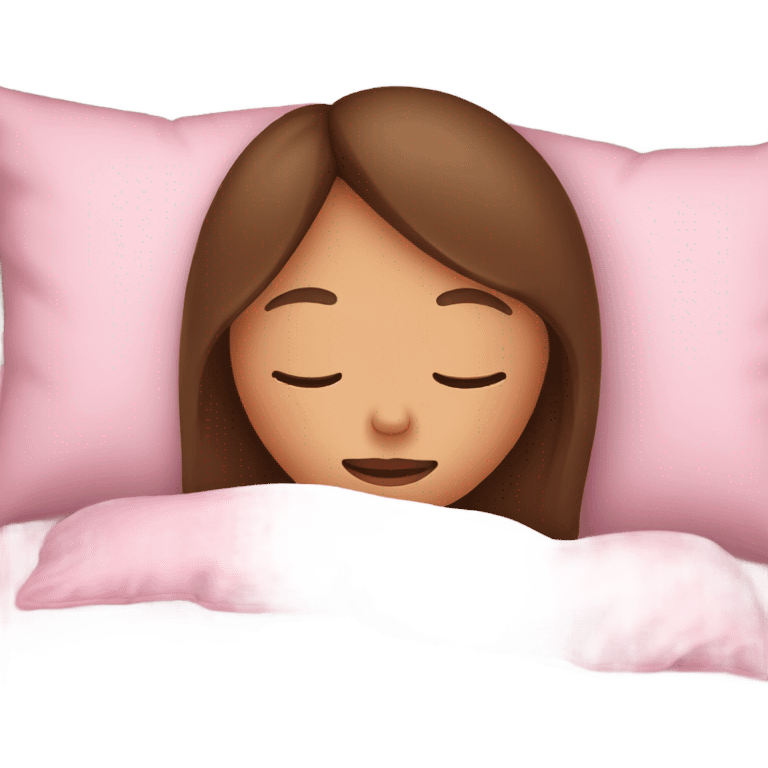 Brown haired girl, in pink pajamas, sleeping on pillow  emoji