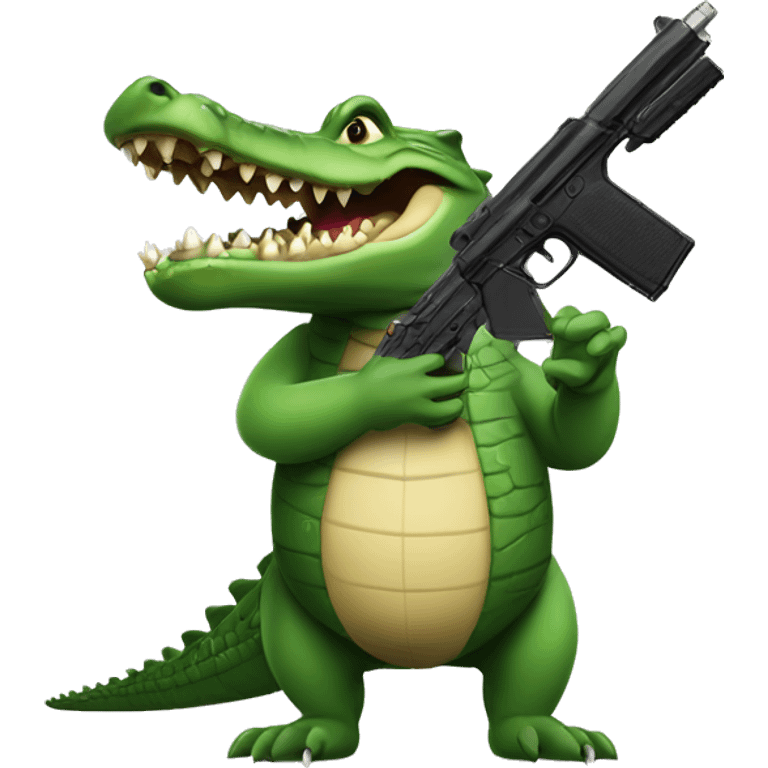 Crocodile with a gun and one human hand emoji