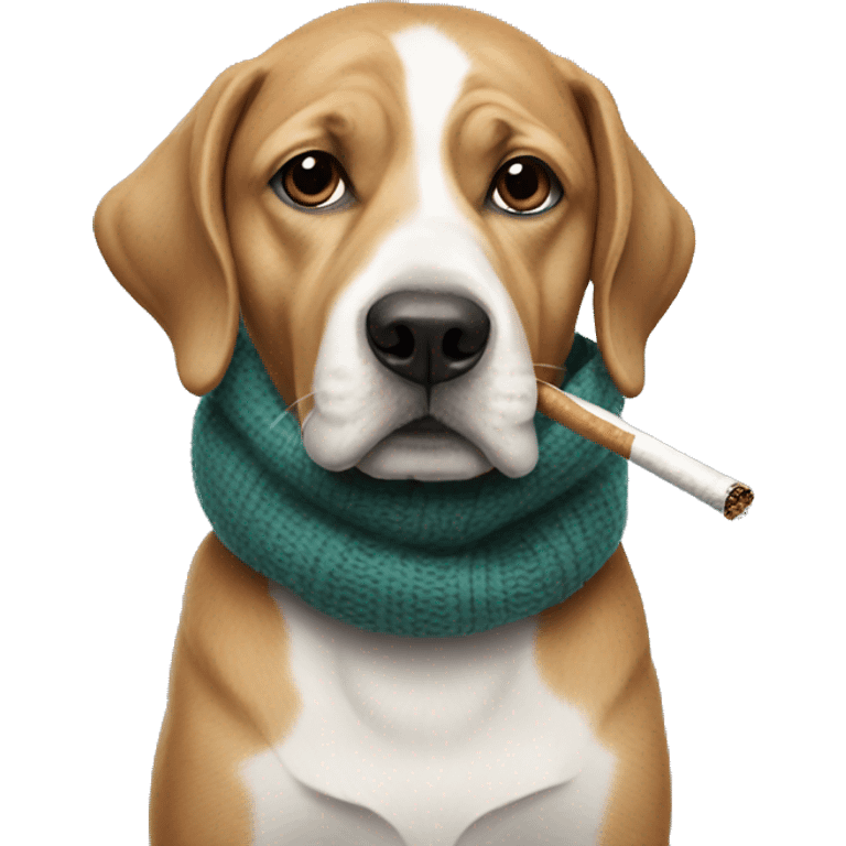 realistic dog with scarf smoking  emoji