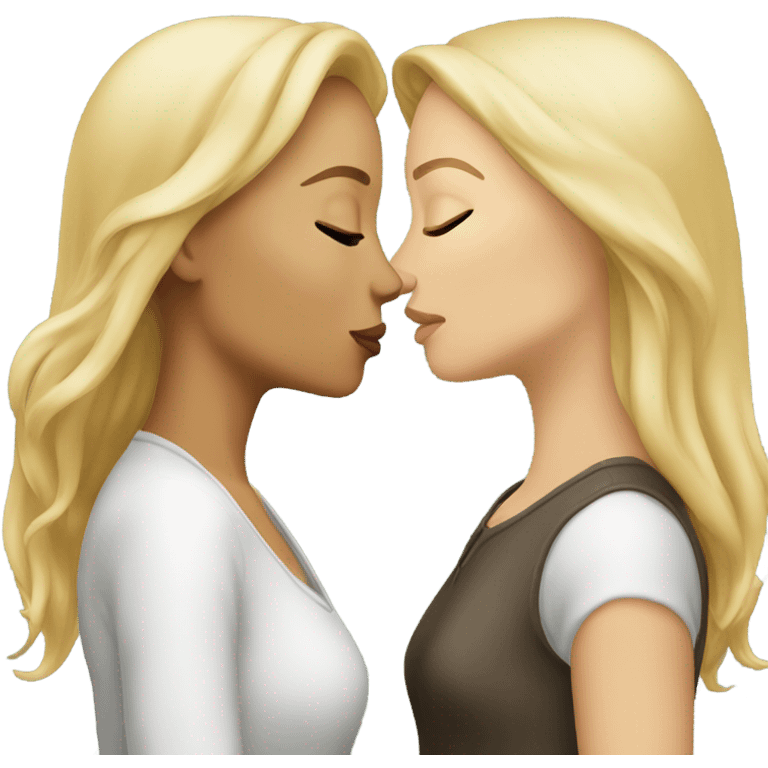 Blonde lesbian and brunette lesbian kissing emoji