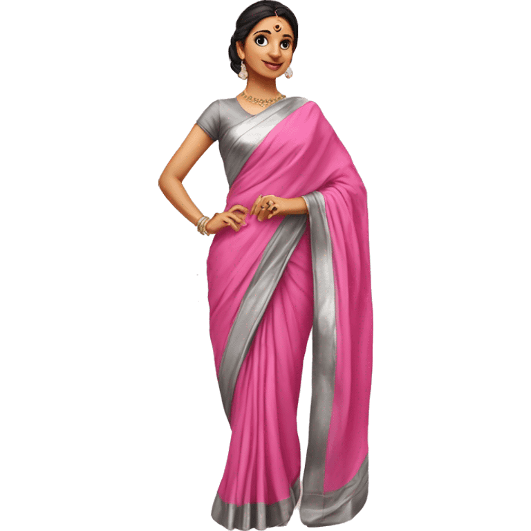 Pink and silver colour draped saree emoji