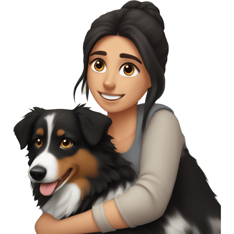 australian shepherd, black tri, cuddling on lap of a woman emoji