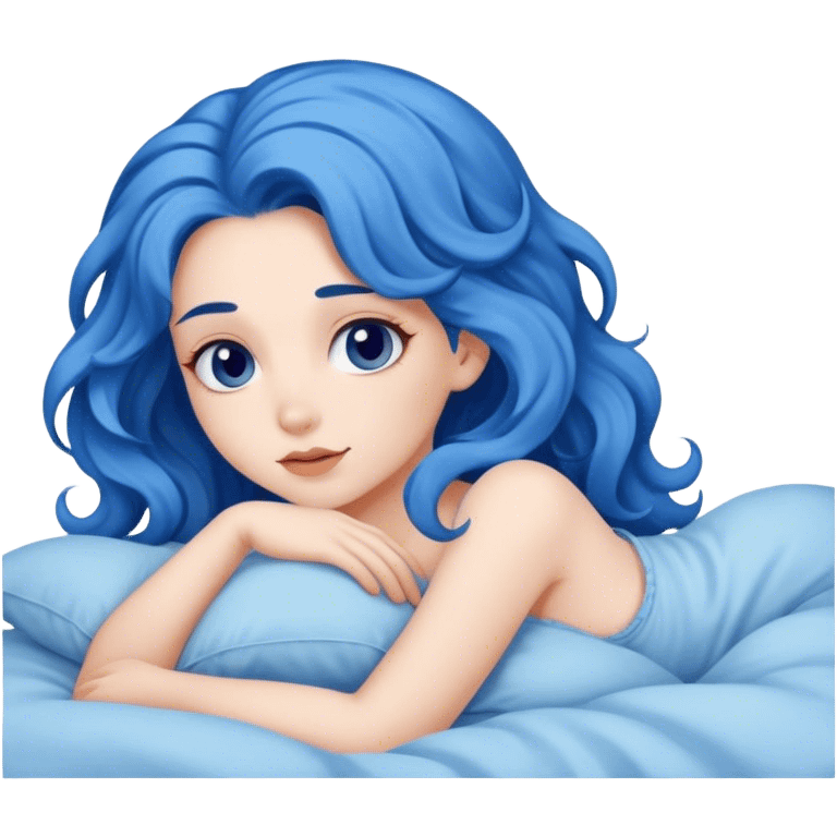 girl with blue wavy hair laying in bed  emoji