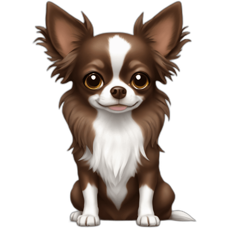 Chocolate long haired chihuahua with some white on chest emoji