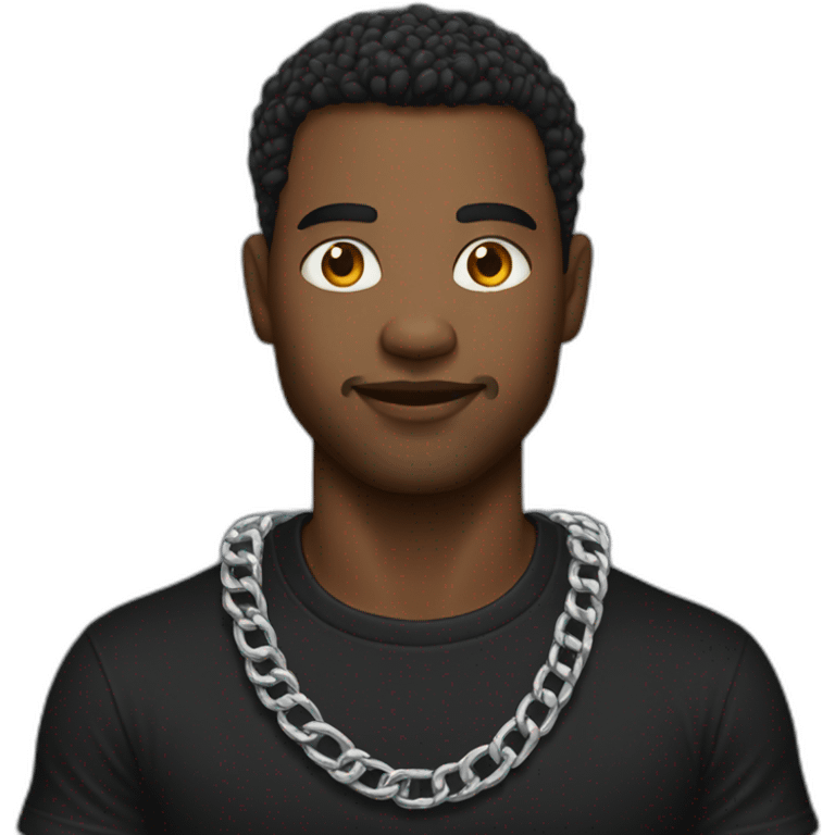 An alpha male wearing silver chain on a black tshirt emoji