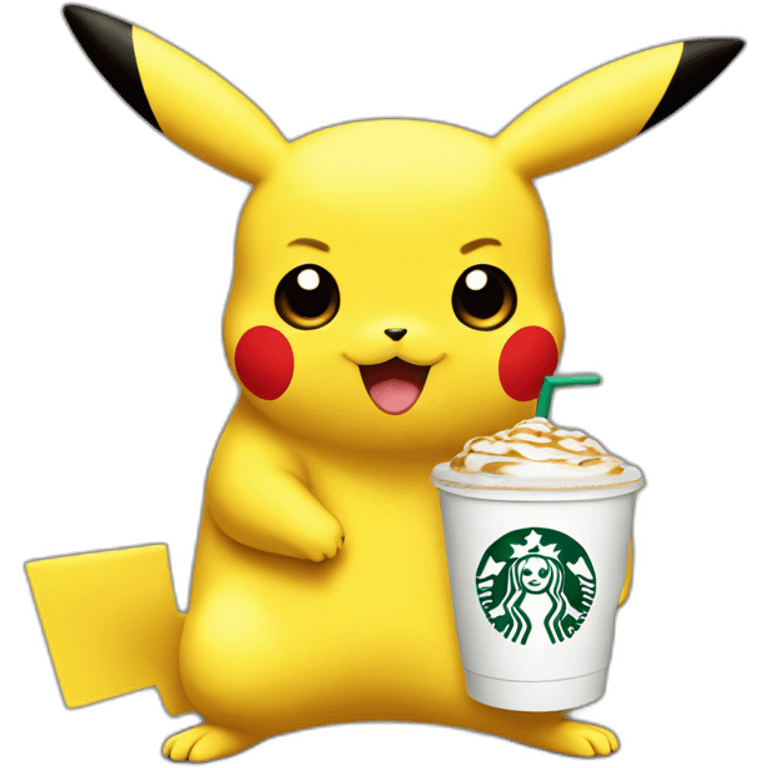 Pikachu drinks starbucks emoji