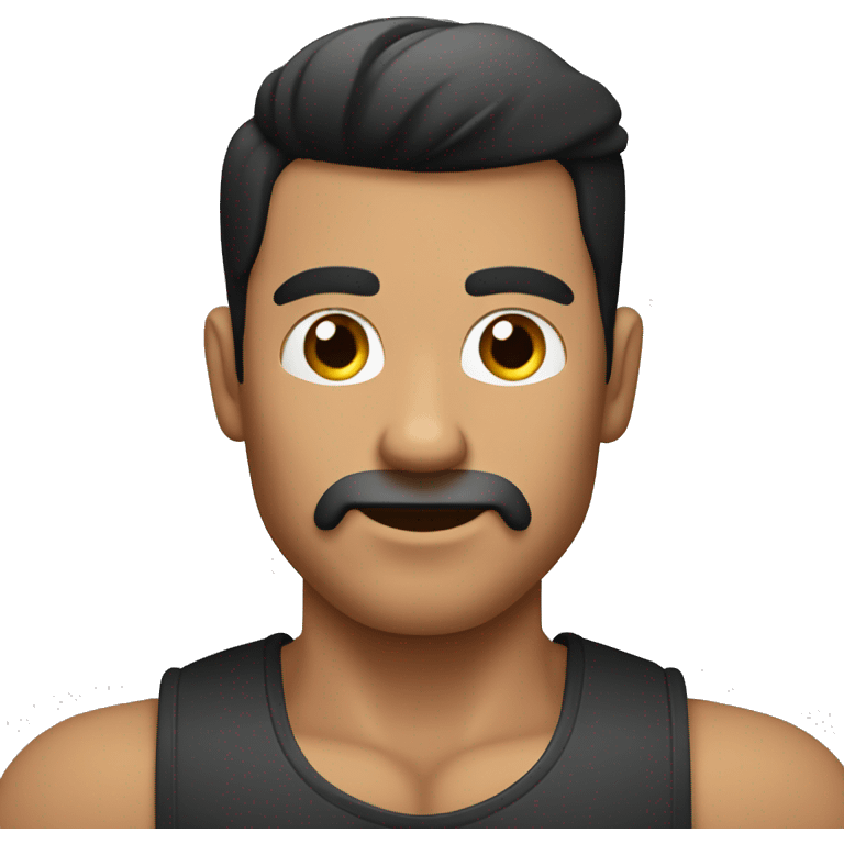 hombre blanco con cabello negro, masa muscular tomando jugo de un vas emoji