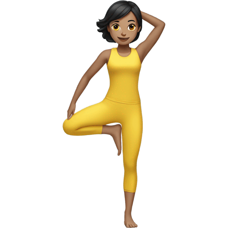 Pilates girl black hair  full body yellow sport  emoji