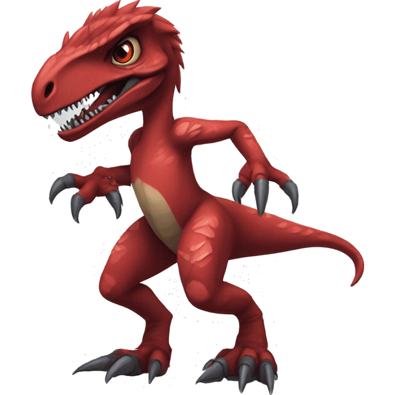 Red edgy badass velociraptor Digimon full body emoji