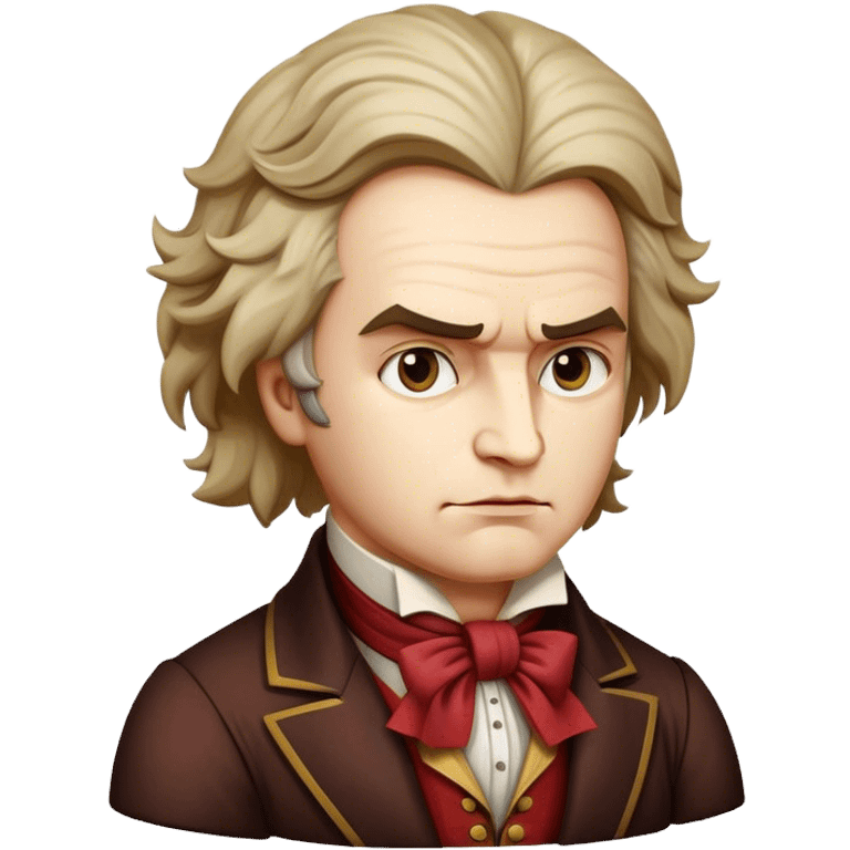 Cinematic Realistic Beethoven Portrait Emoji, depicted as a passionate composer with intense expressive features in period attire, rendered with rich textures and dramatic moody lighting that captures the turbulent genius of his music. emoji