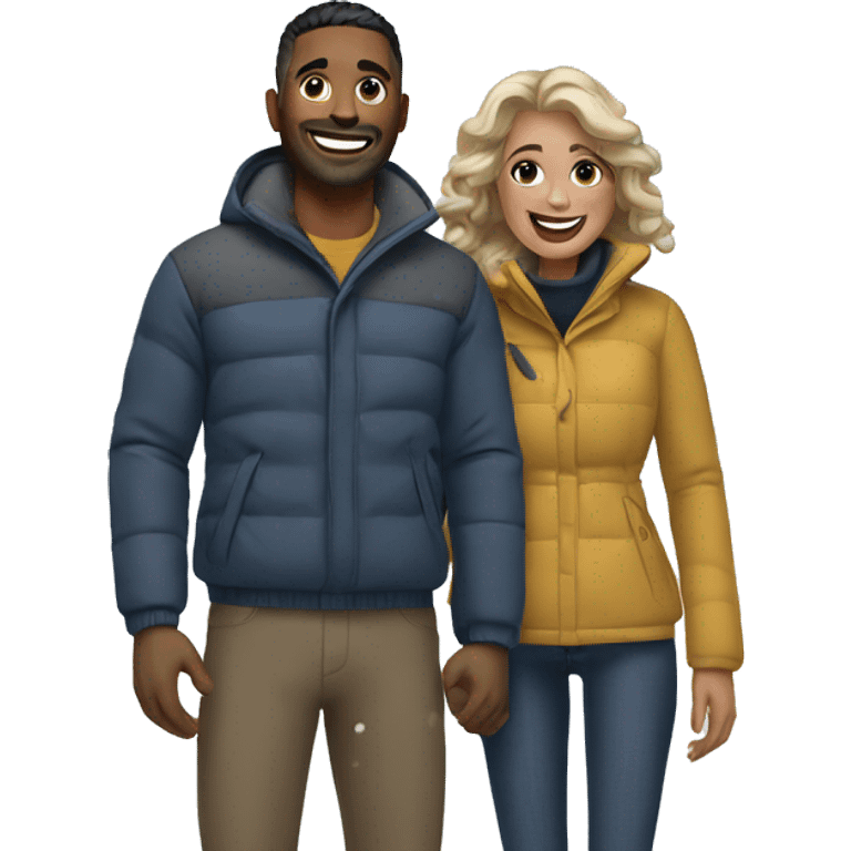 happy couple outdoors in snow emoji