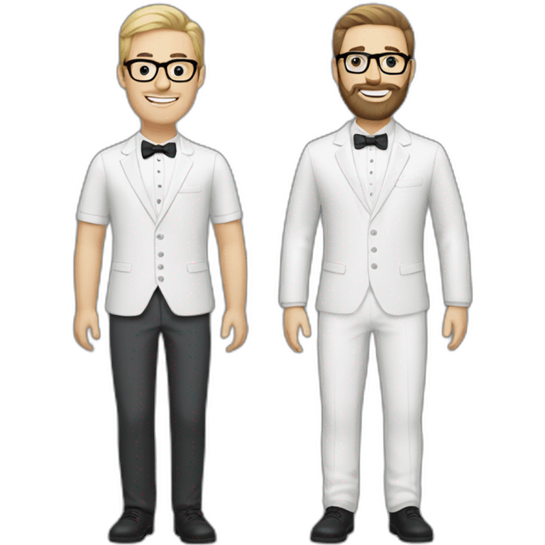 two groom, one with a dark beard and glasses and the other beardless with light hair and white skin emoji