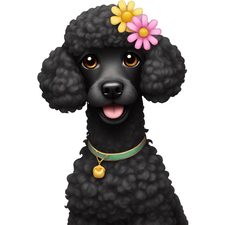 Black poodle with flower on head emoji