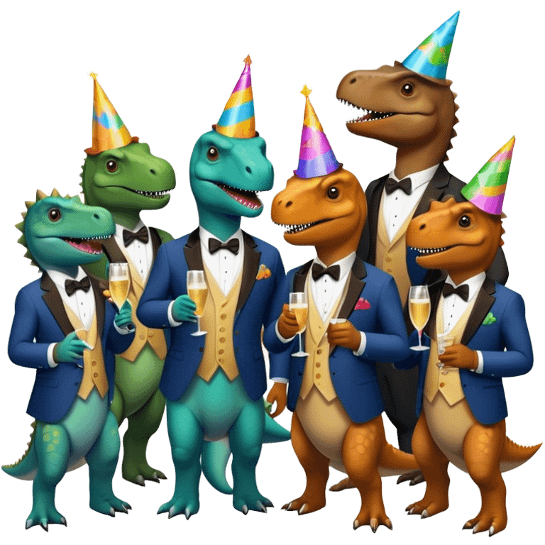 office dinosaurs in suits celebrating birthday emoji