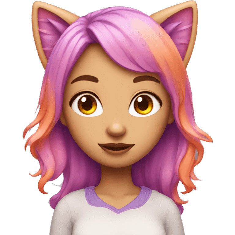 girl with cat ears pink hair long one eye orange second eye purple  emoji