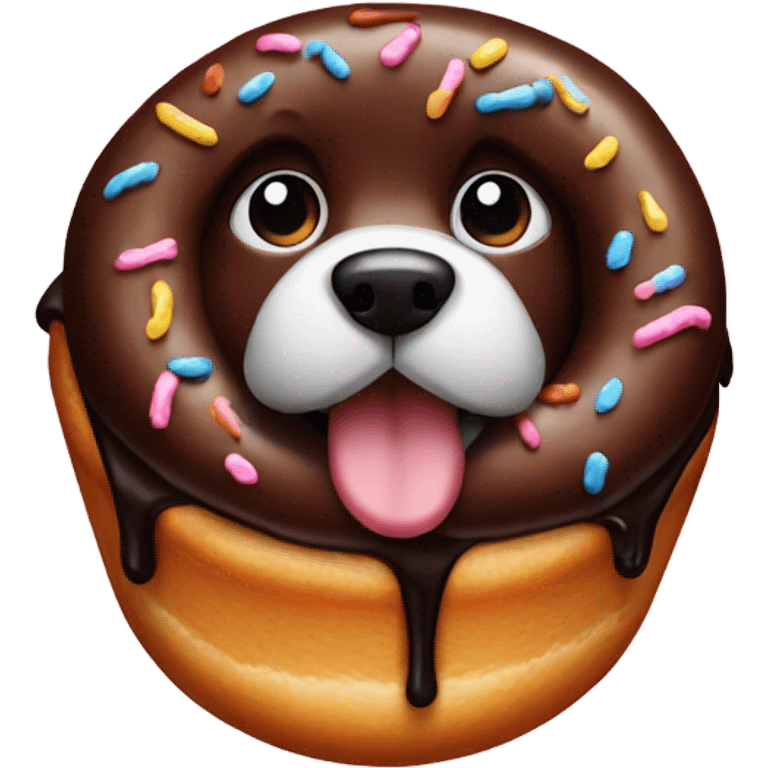 chocolate doughnut but the icing is a dog emoji