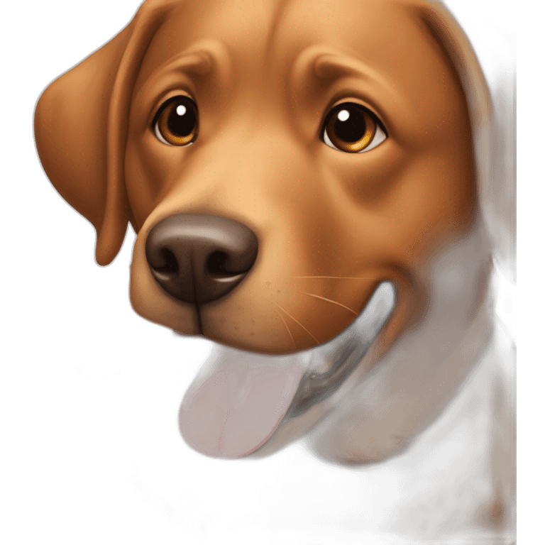 Brown lab dog with orange collar eating emoji