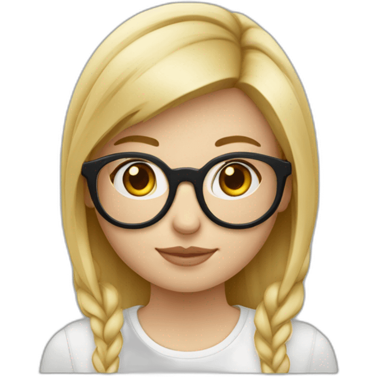 Une fille blonde avec une queue de cheval avec des lunettes ronde et haut blanc emoji