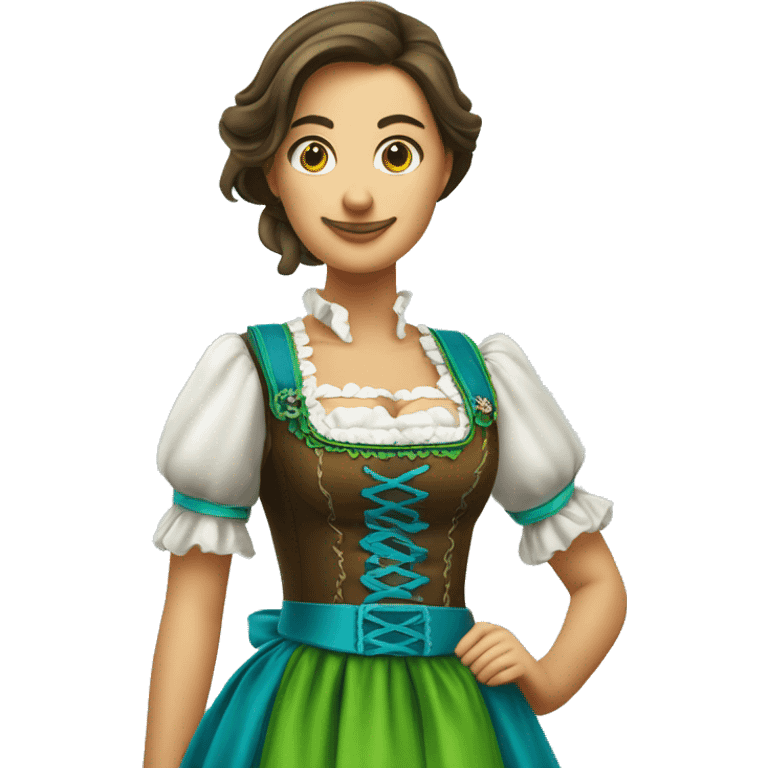 Blue green traditional Oktoberfest Dirndl on brunette woman emoji