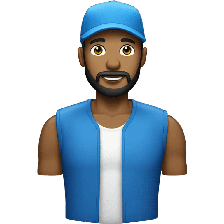 Homme blanc avec une barbe naissante portant une casquette bleu , un survêtement bleu et des baskets bleues emoji