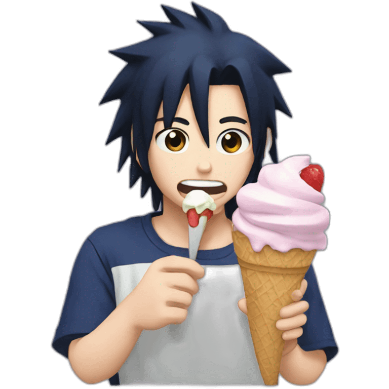 Sasuke eating an ice cream emoji