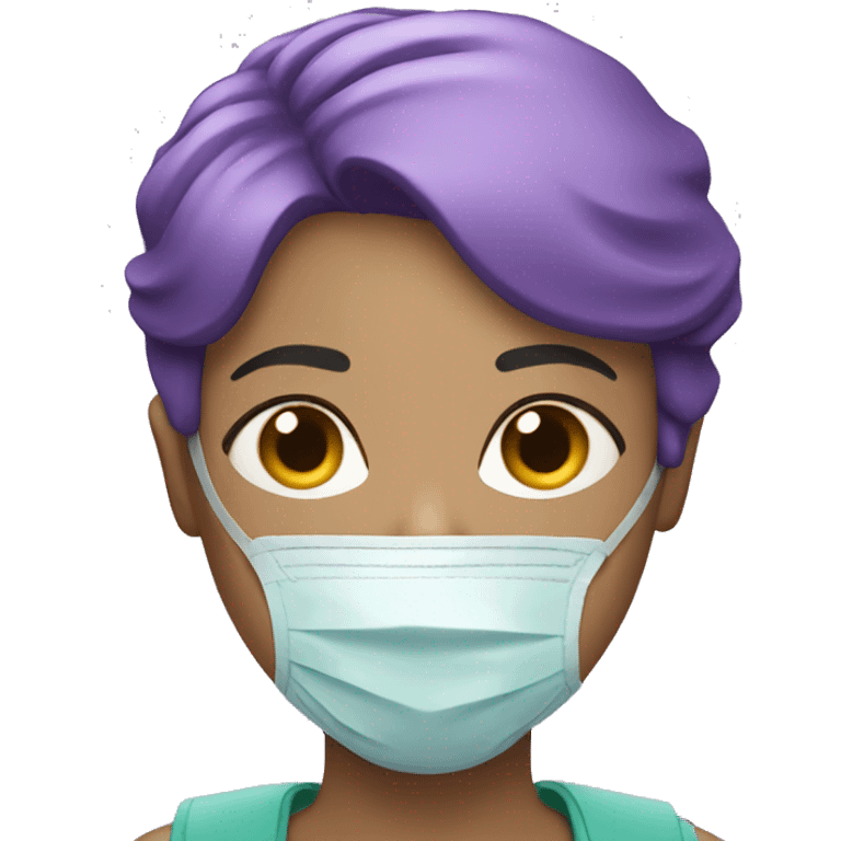 Woman with short purple hair with oxygen mask emoji