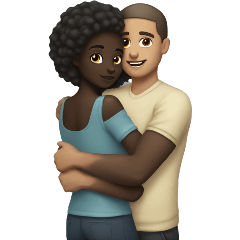 Light skin man hugging dark skin girl  emoji