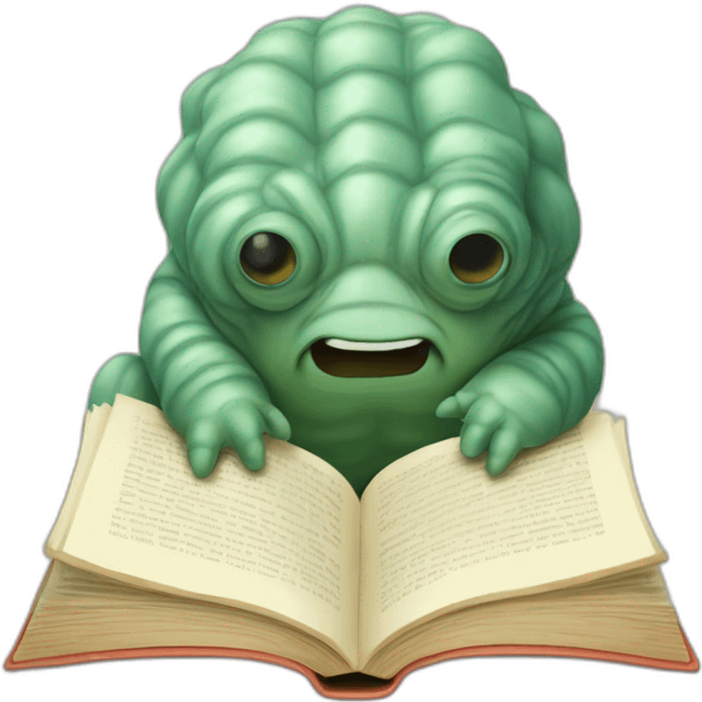 tardigrade looking confused at a book emoji