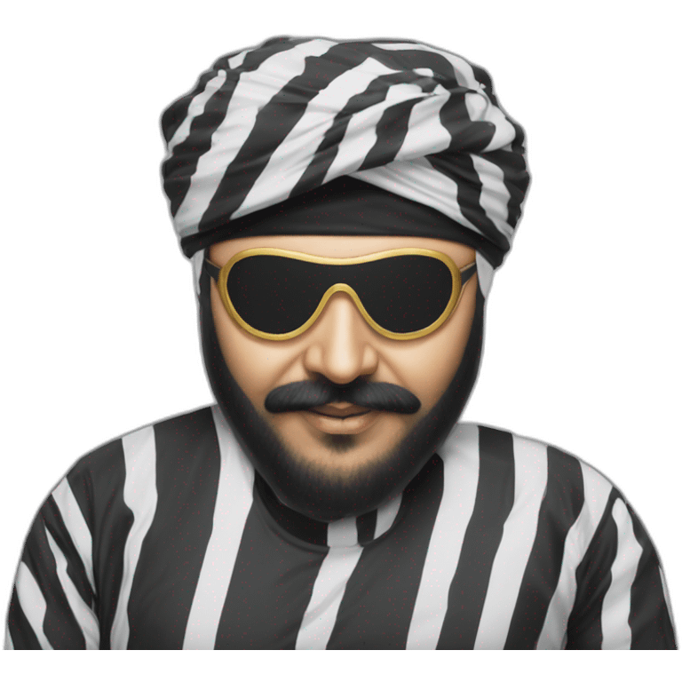 Daler mehndi blindfold in prison stripes emoji