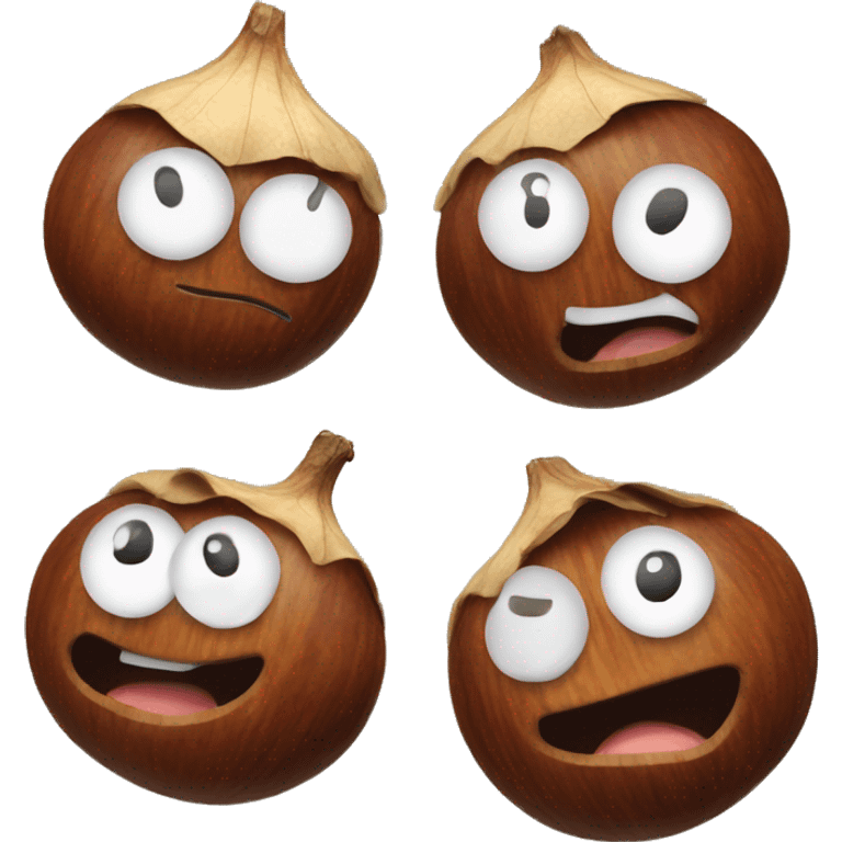 a group of four chestnuts with smiley faces emoji